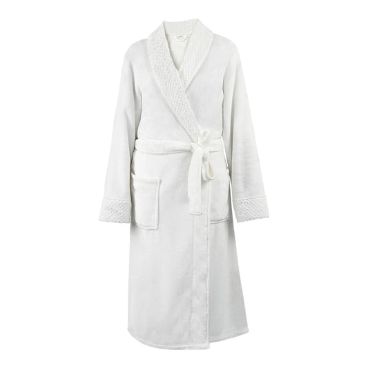 Flannel Fleece Bathrobe for Women and Men Lounge Dressing Gown - White