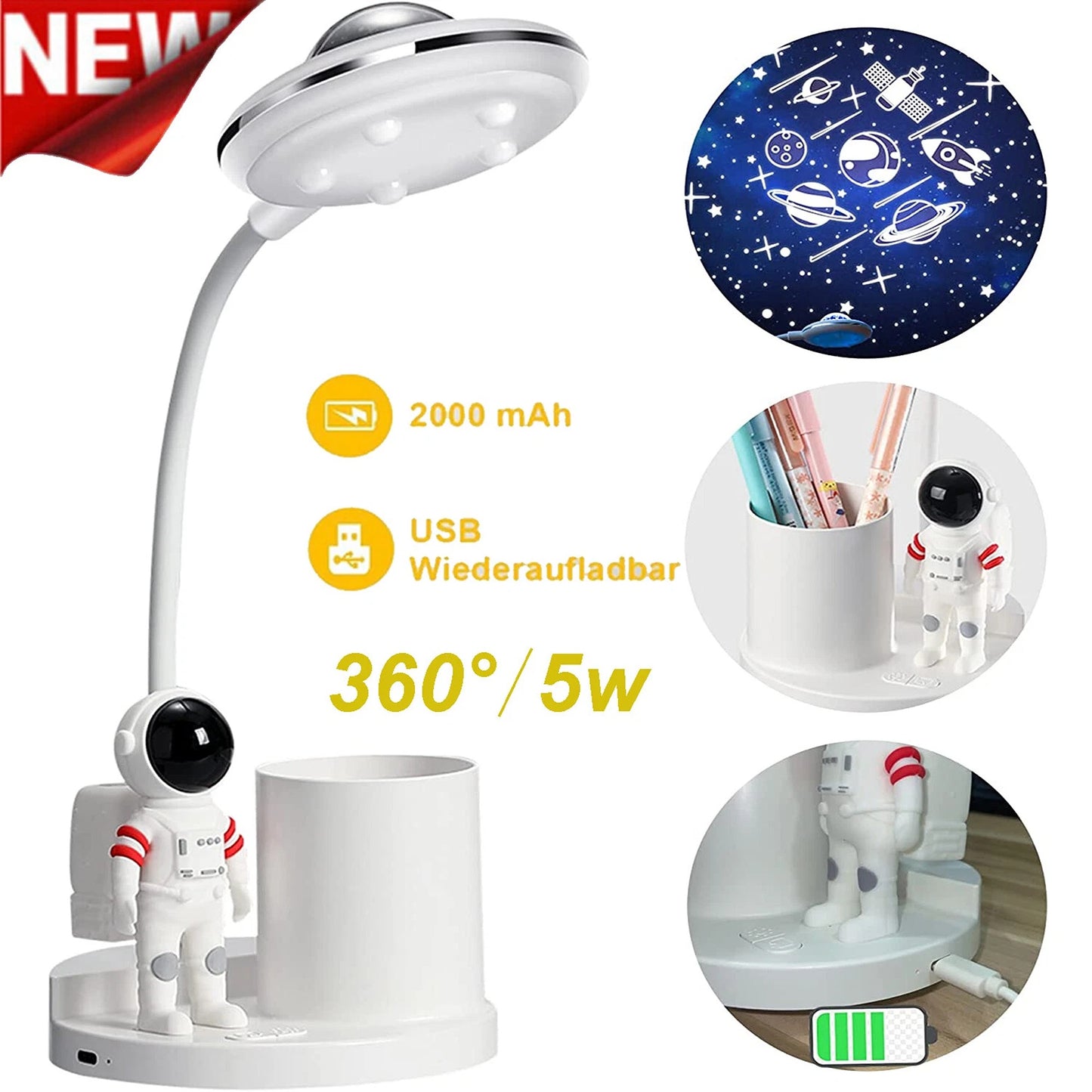 LED Desk Lamp with Touch Sensor and USB Rechargeable Battery