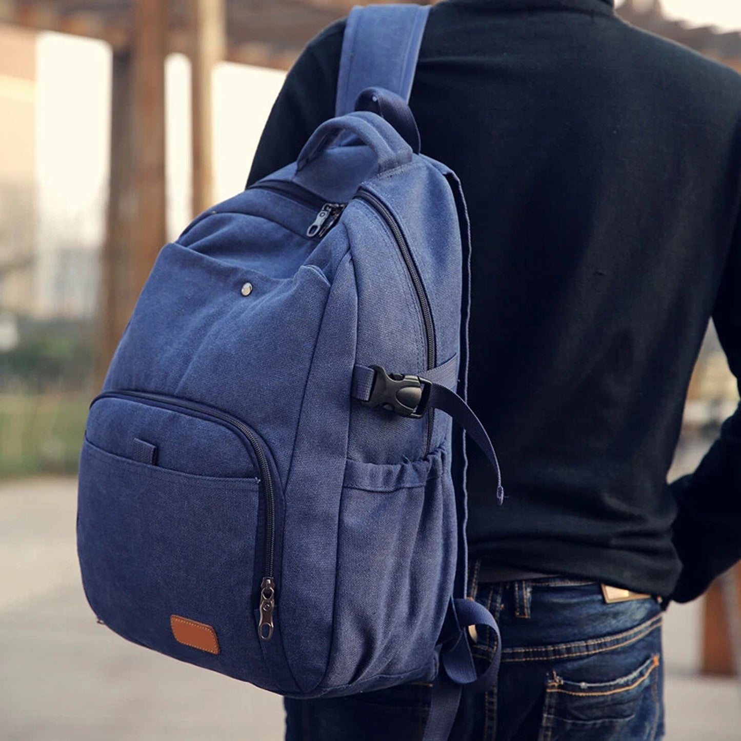 Mens Travel Backpack Vintage Canvas Bag for Laptop and School