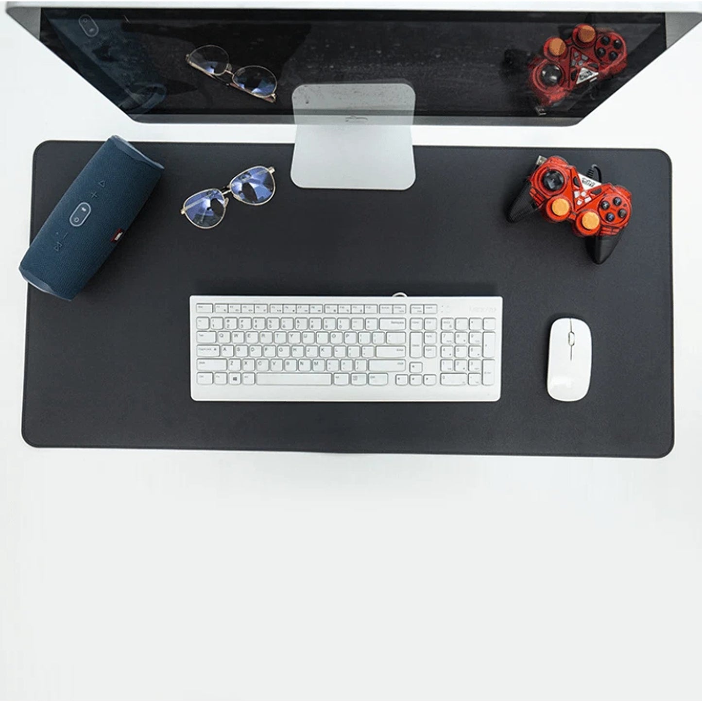Black PU Leather Extended Mouse Pad for Gaming and Office Use