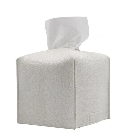 Tissue Box Storage Organizer with Elegant PU Leather Finish - White