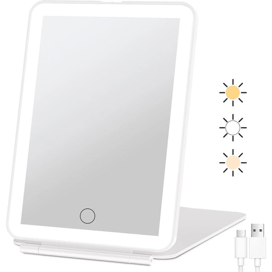 Rechargeable LED Folding Makeup Mirror with USB and Touch Screen