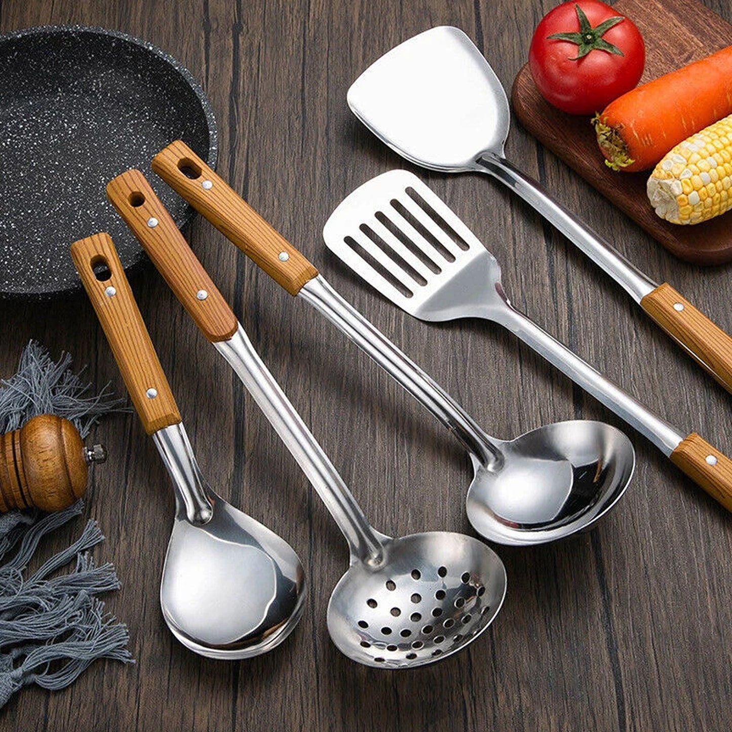 5 Piece Stainless Steel Cooking Utensil Set Great for Kitchen