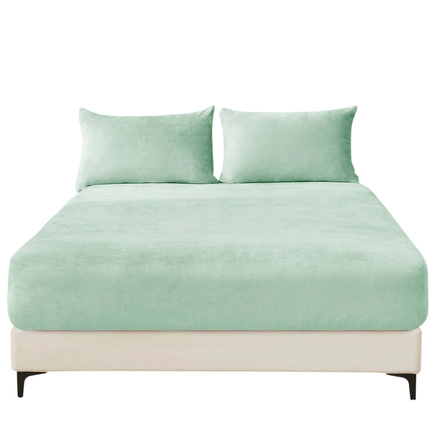 Sage Green Warm Flannelette Fitted Sheet and Pillowcase Set No Flat Sheet