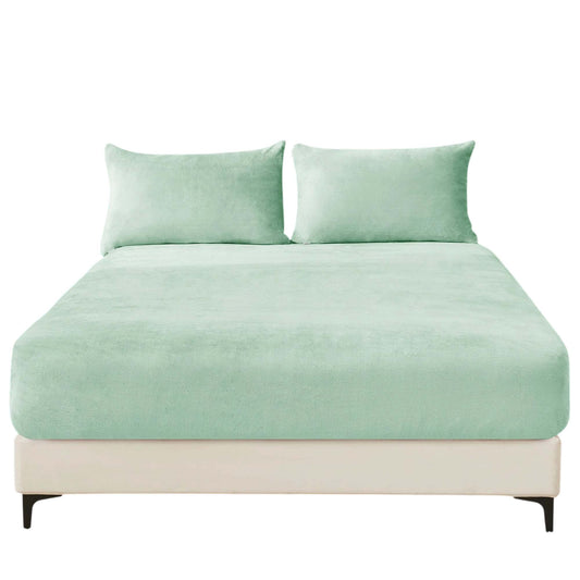 Sage Green Warm Flannelette Fitted Sheet and Pillowcase Set No Flat Sheet