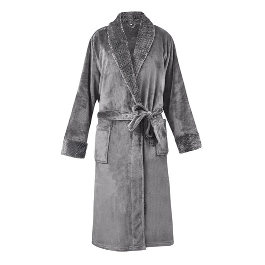 Charcoal Unisex Luxury Flannel Fleece Bath Robe for Men and Women