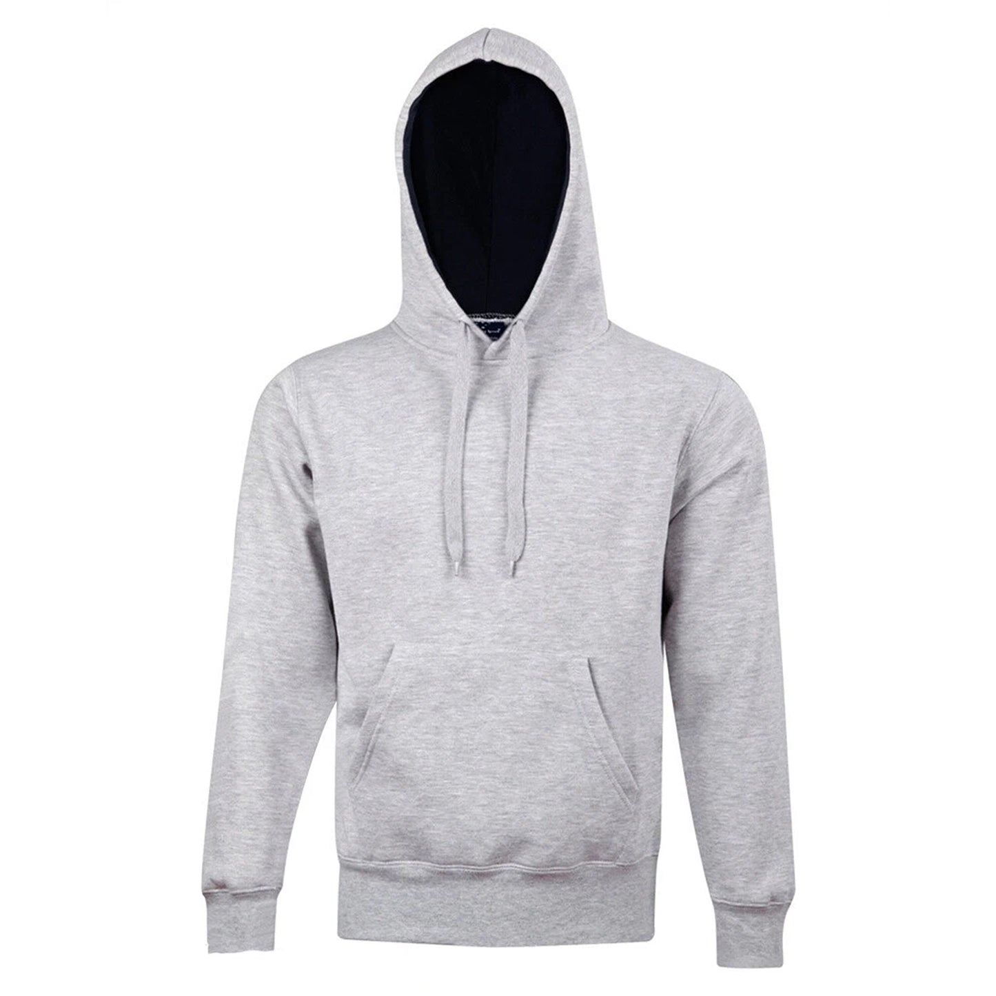 Adult Pullover Fleece Hoodie with Pocket and Contrast Hood - Grey-Navy