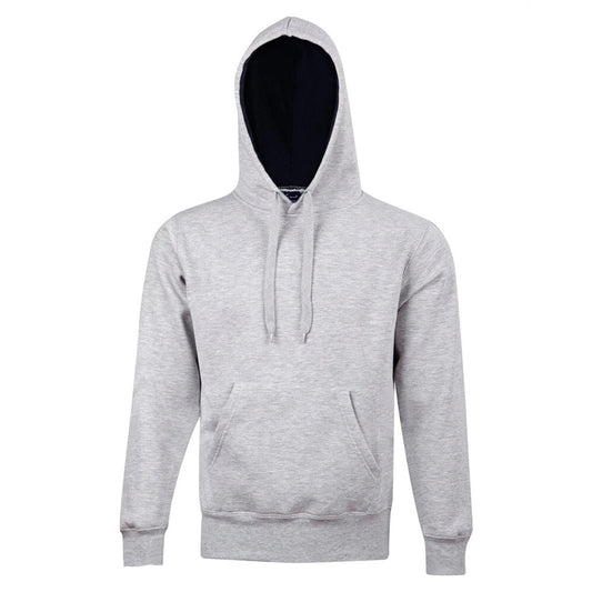 Adult Pullover Fleece Hoodie with Pocket and Contrast Hood - Grey-Navy