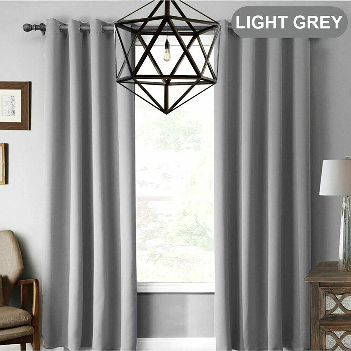 2x Eyelet Blackout Curtains Blockout Drapes for Bedroom Window Pair - Light Grey