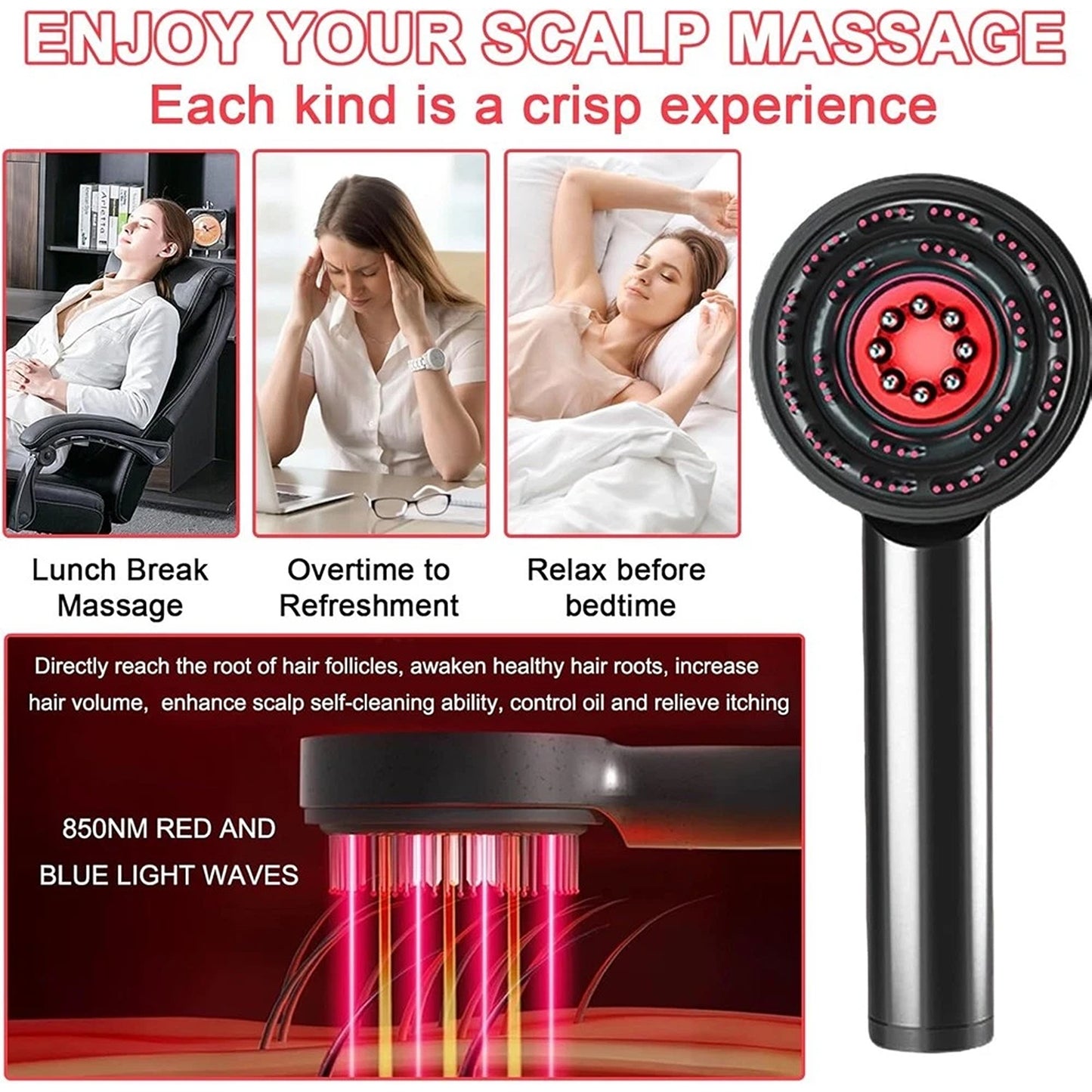 Electric Scalp Massage Comb with Red and Blue Light Therapy for Hair Care