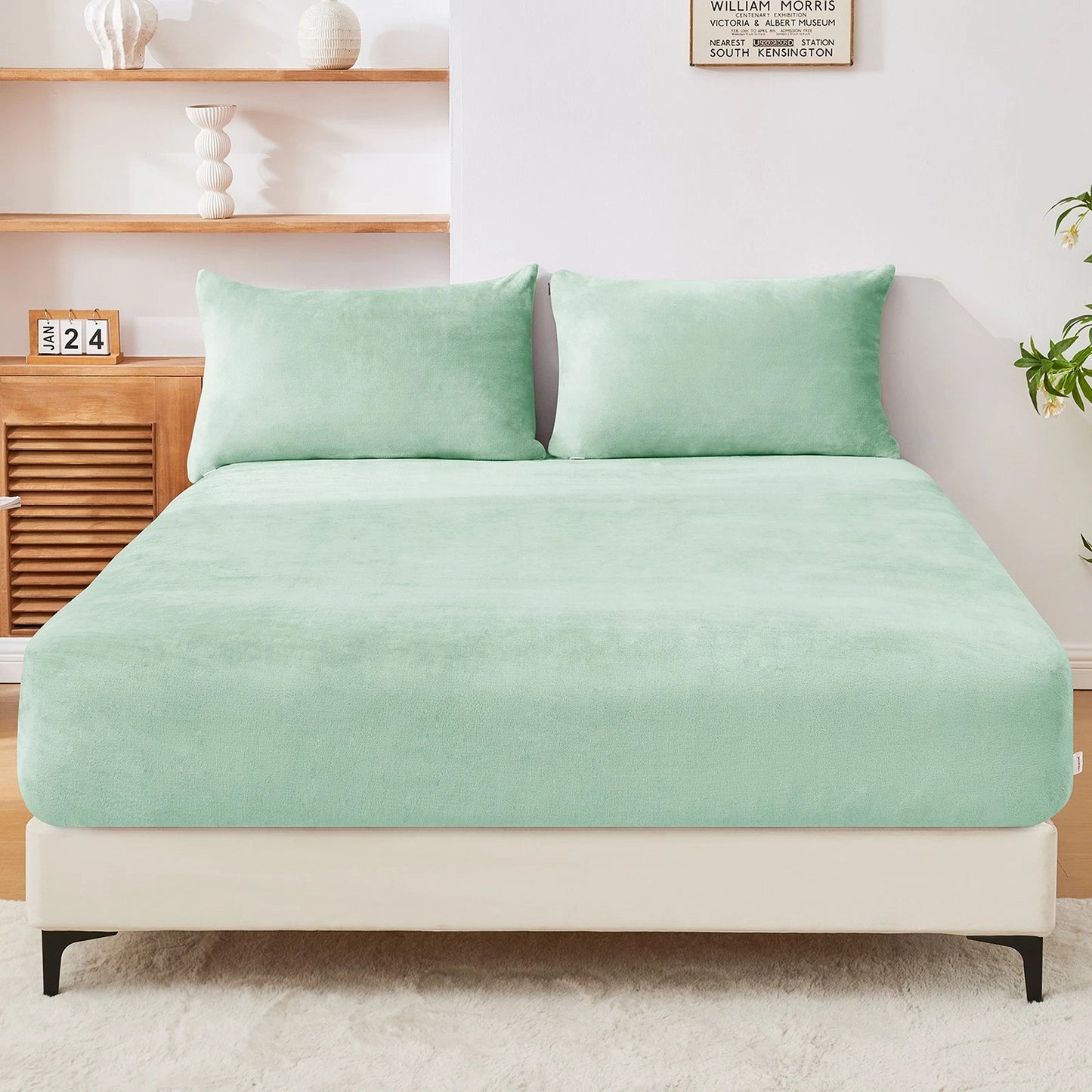 Sage Green Warm Flannelette Fitted Sheet and Pillowcase Set No Flat Sheet