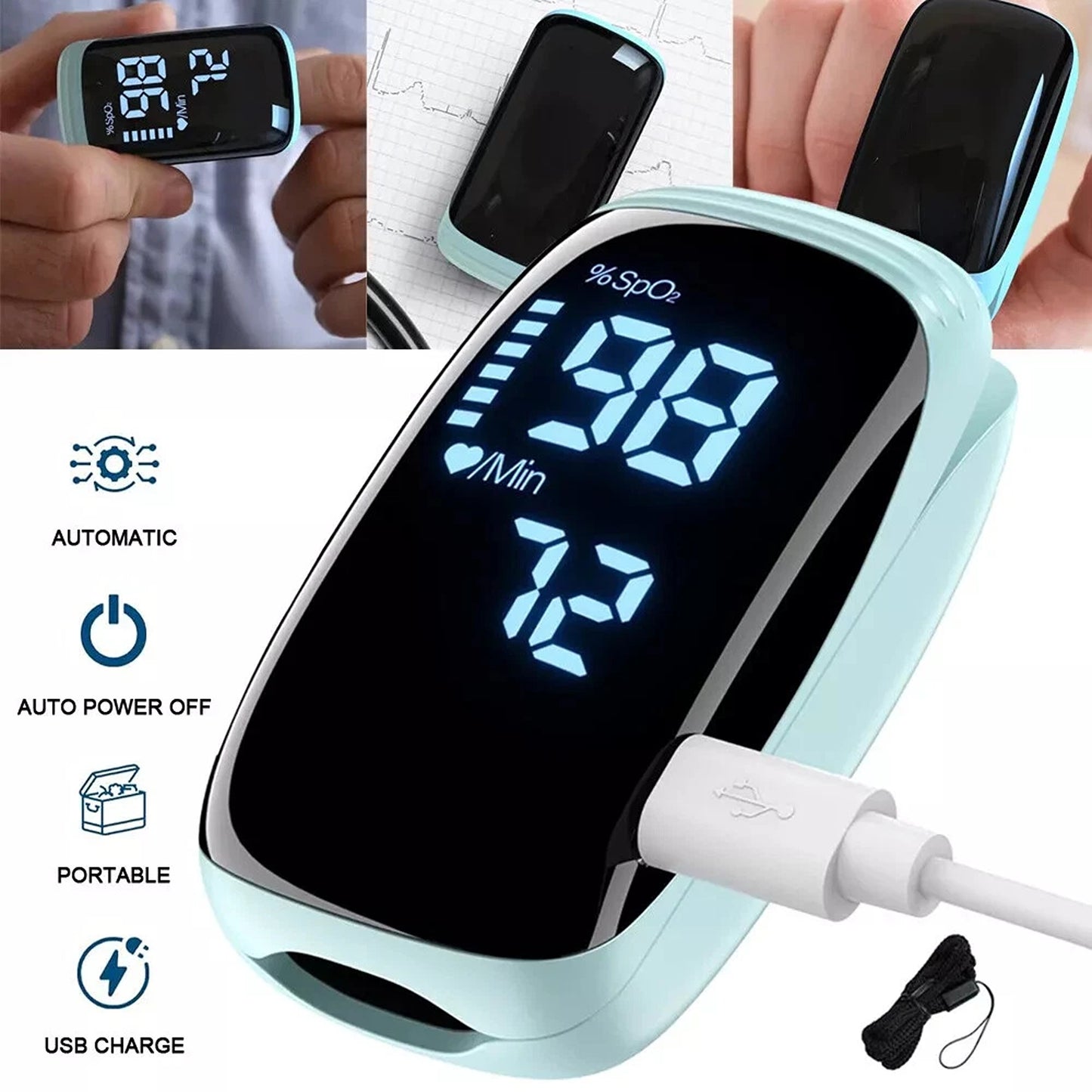 USB Rechargeable Finger Pulse Oximeter and Heart Rate Monito