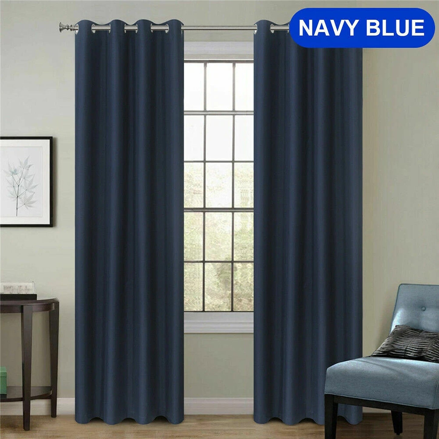 2x Eyelet Blackout Curtains Blockout Drapes for Bedroom Window Pair - Navy Blue