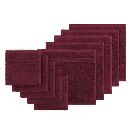 Burgundy 10 Pack 100 Percent Cotton Face Washers Ultra Soft Bath Towels 30 x 30cm
