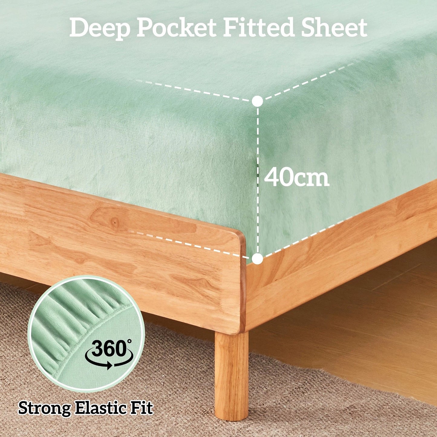 Sage Green Warm Flannelette Fitted Sheet and Pillowcase Set No Flat Sheet