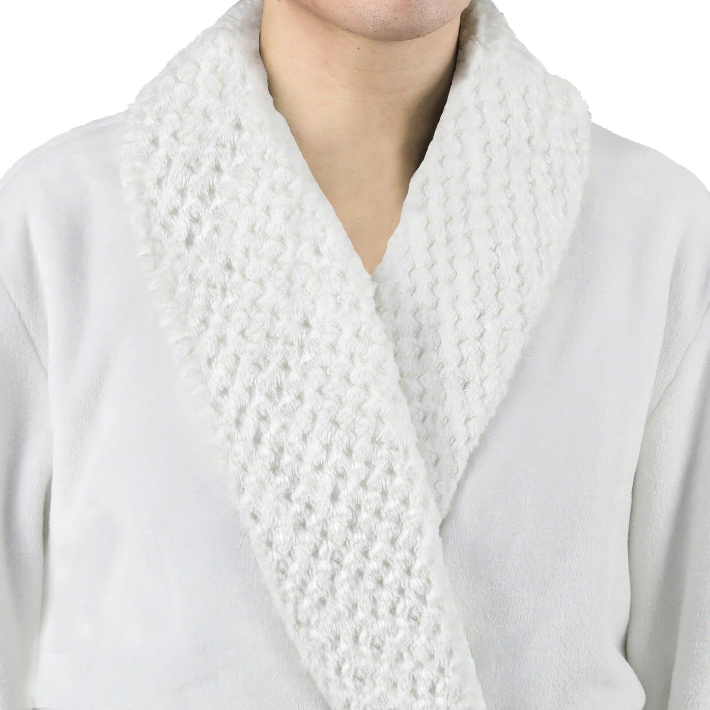 Flannel Fleece Bathrobe for Women and Men Lounge Dressing Gown - White