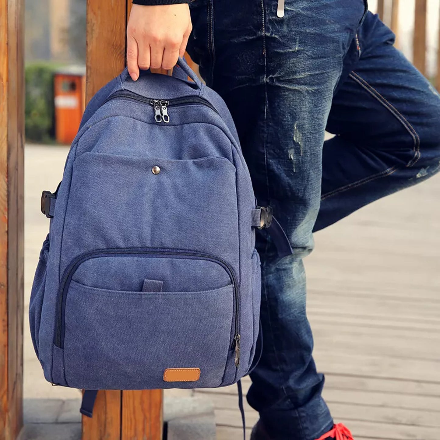 Mens Travel Backpack Vintage Canvas Bag for Laptop and School