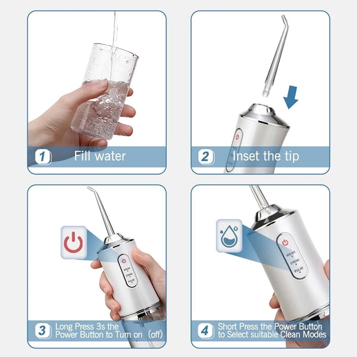 Cordless Dental Water Jet Flosser with 4 Nozzles for Teeth Cleaning