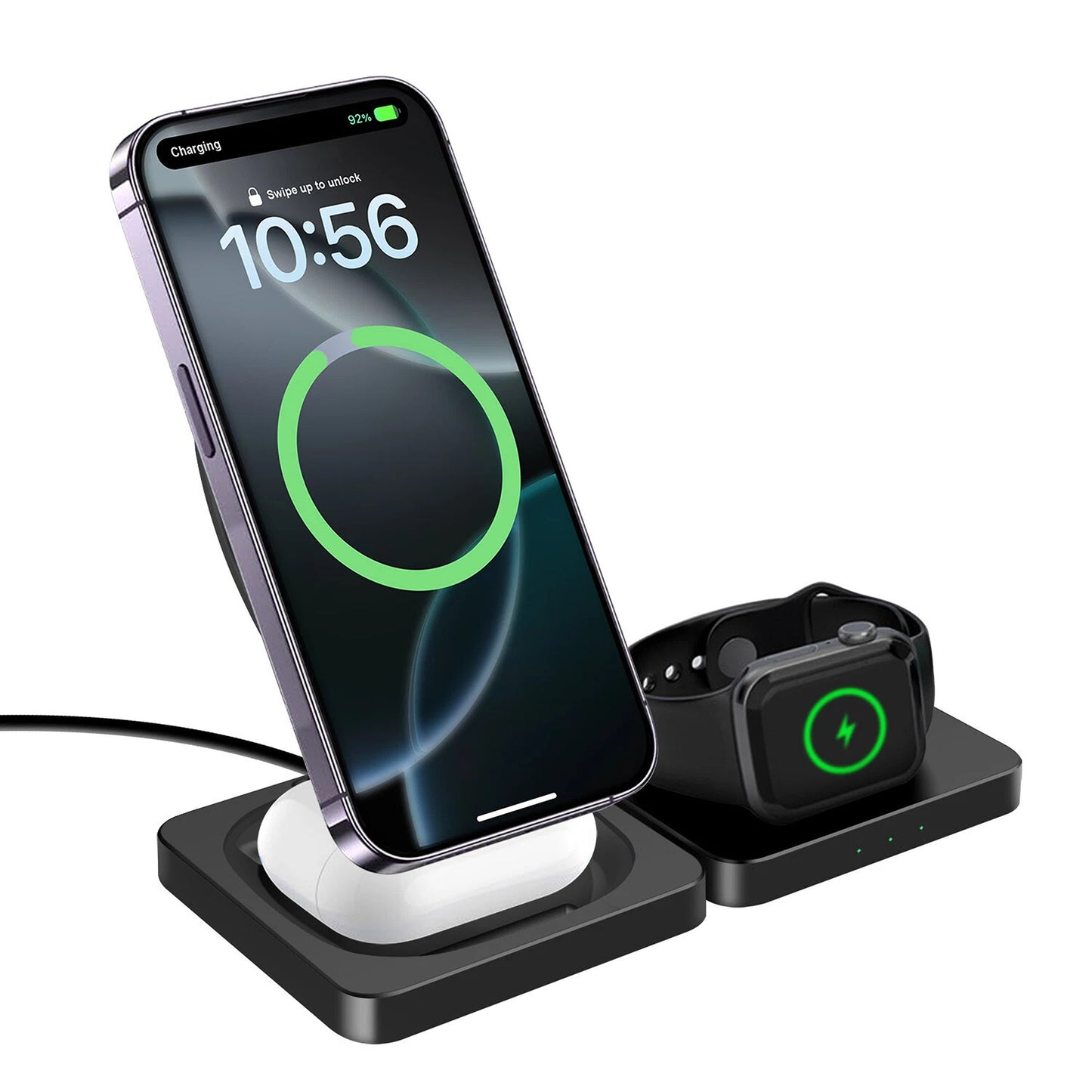 3 in 1 Wireless Charger Fast Charging Station for Apple Watch and iPhone 16 15 14 13 12