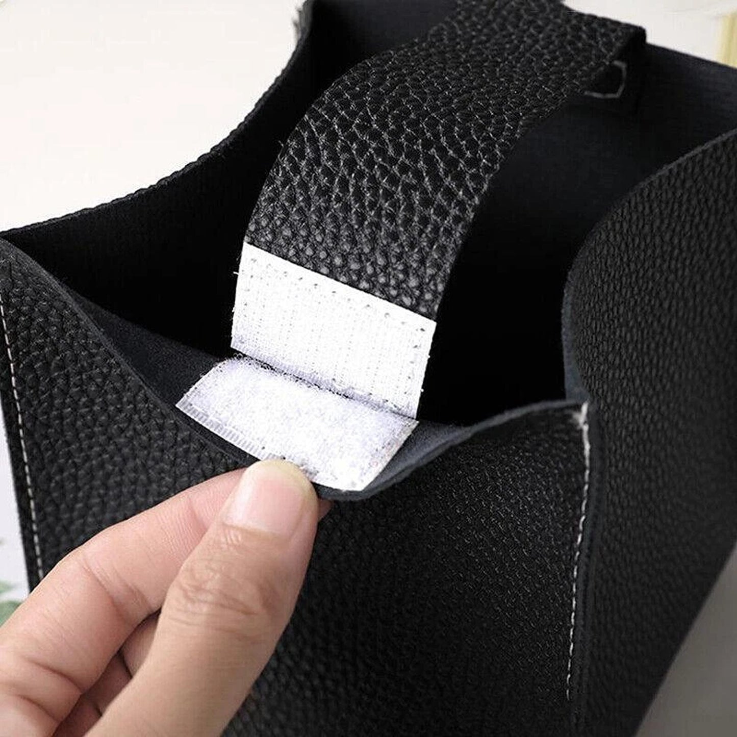 Tissue Box Storage Organizer with Elegant PU Leather Finish - Black