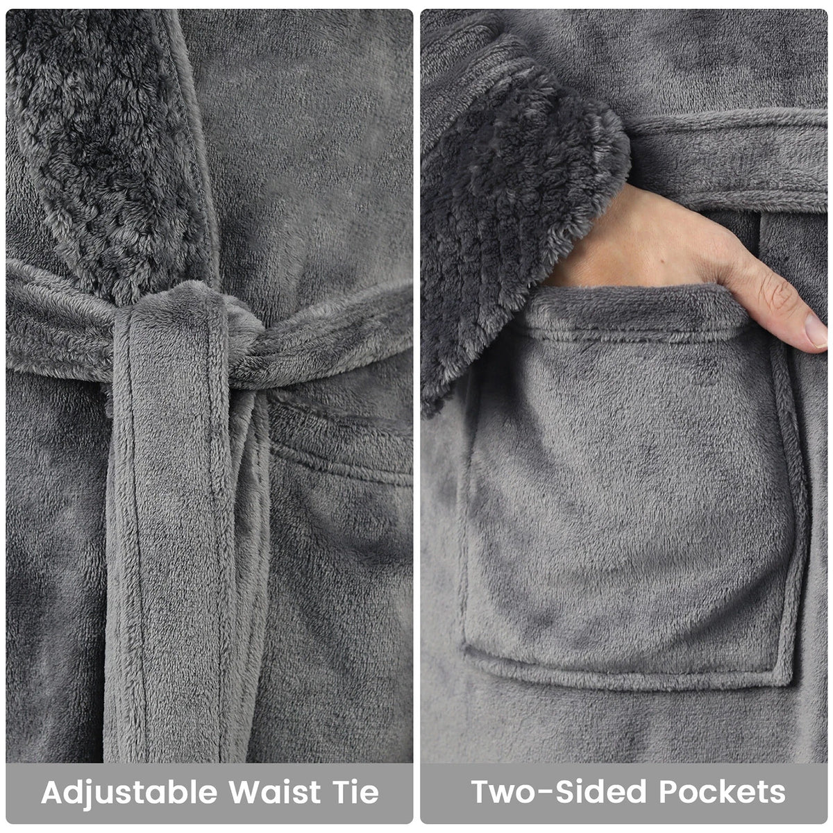 Charcoal Unisex Luxury Flannel Fleece Bath Robe for Men and Women