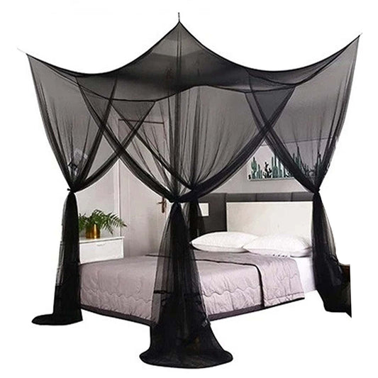 Black Four Post Bed Canopy Mosquito Net For Queen And King Size Beds