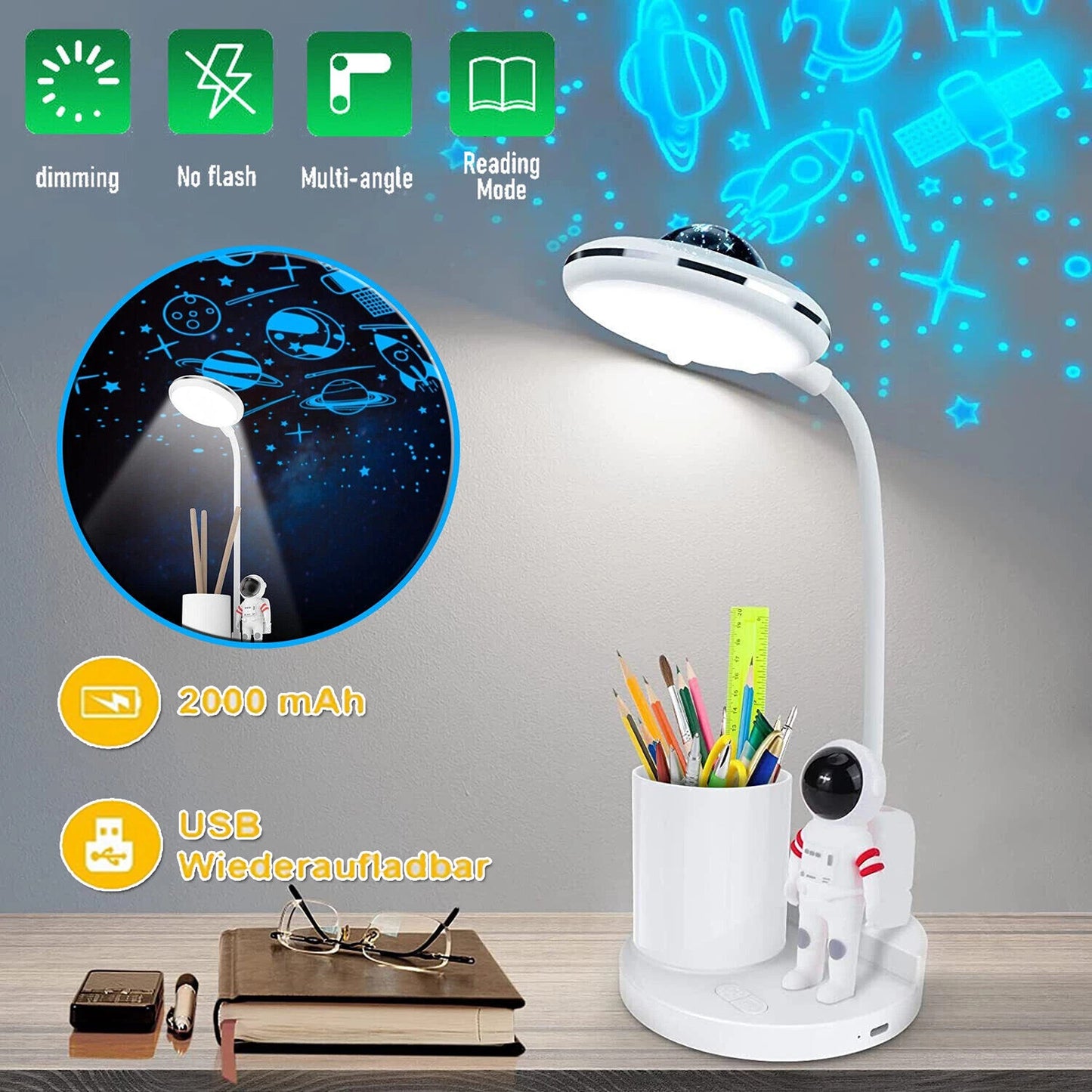 LED Desk Lamp with Touch Sensor and USB Rechargeable Battery