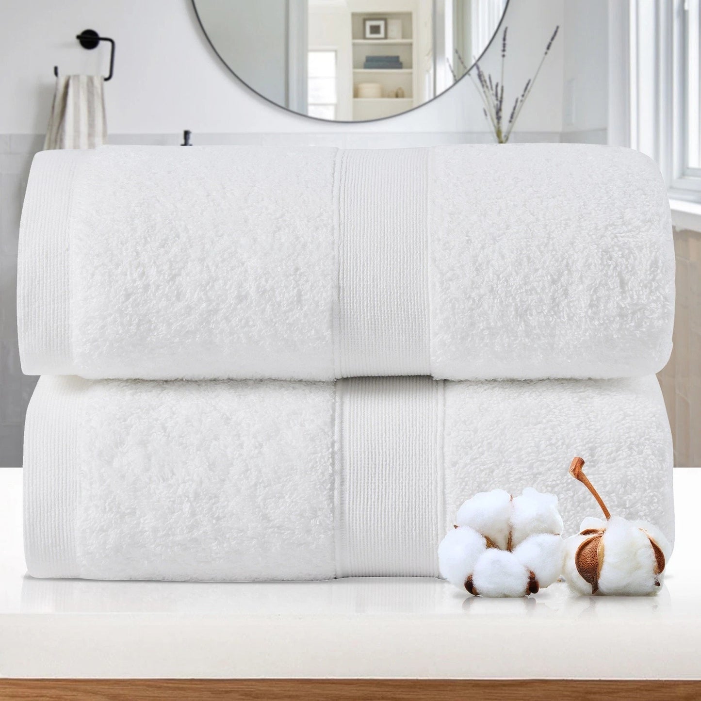 White Cotton Jumbo Bath Sheets Extra Soft 550 650 GSM 2 Pack