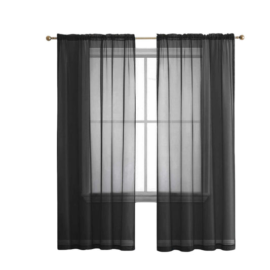 Black 2 Panel Sheer Organza Voile Curtains Rod Pocket Window Drape 140x213cm