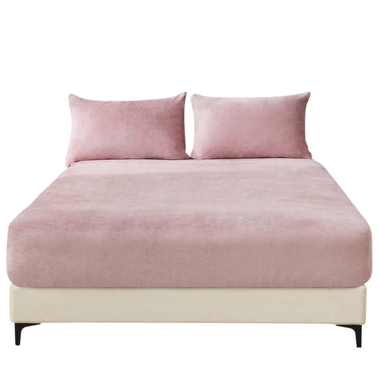 Dusty Pink Warm Flannelette Fitted Sheet and Pillowcase Set No Flat Sheet