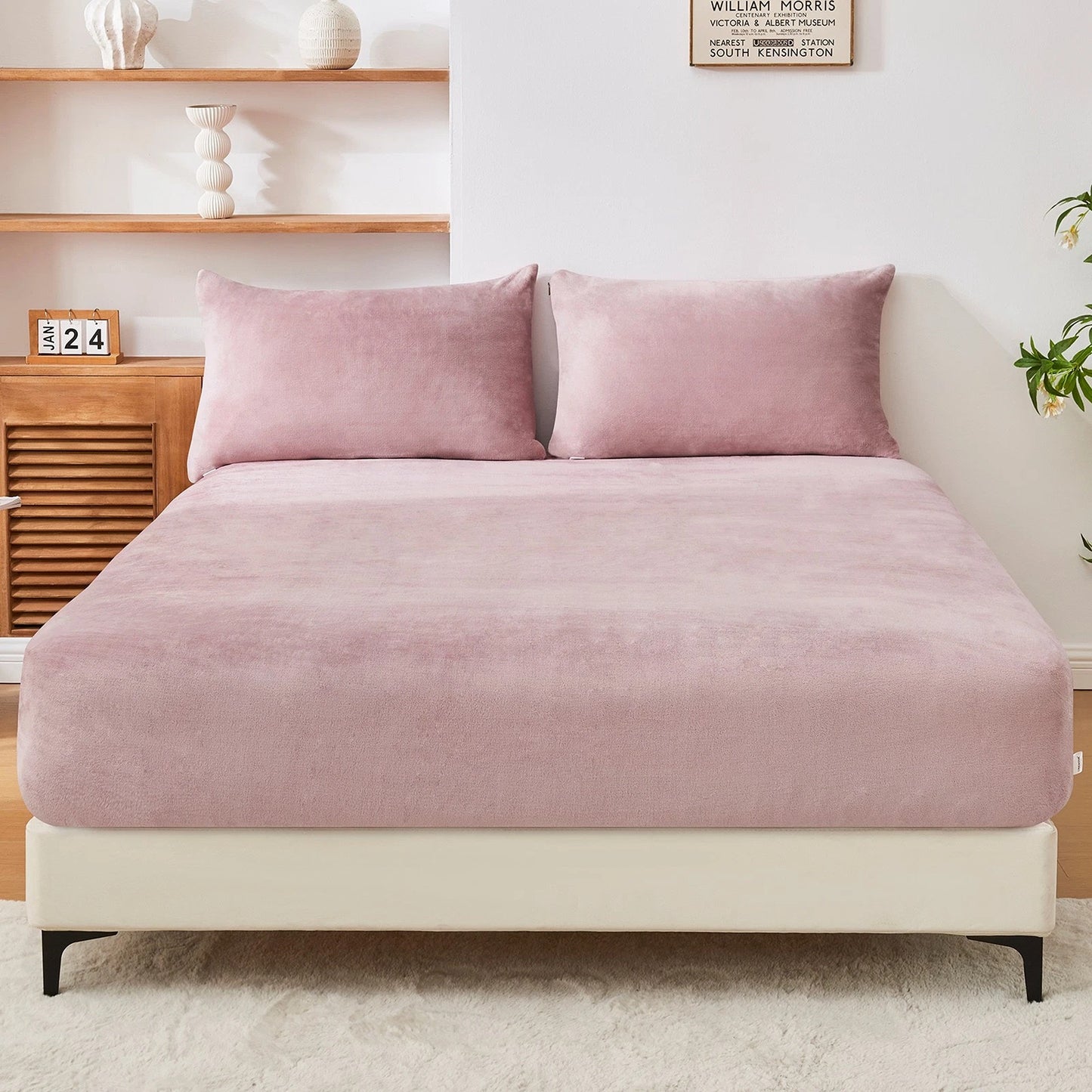 Dusty Pink Warm Flannelette Fitted Sheet and Pillowcase Set No Flat Sheet