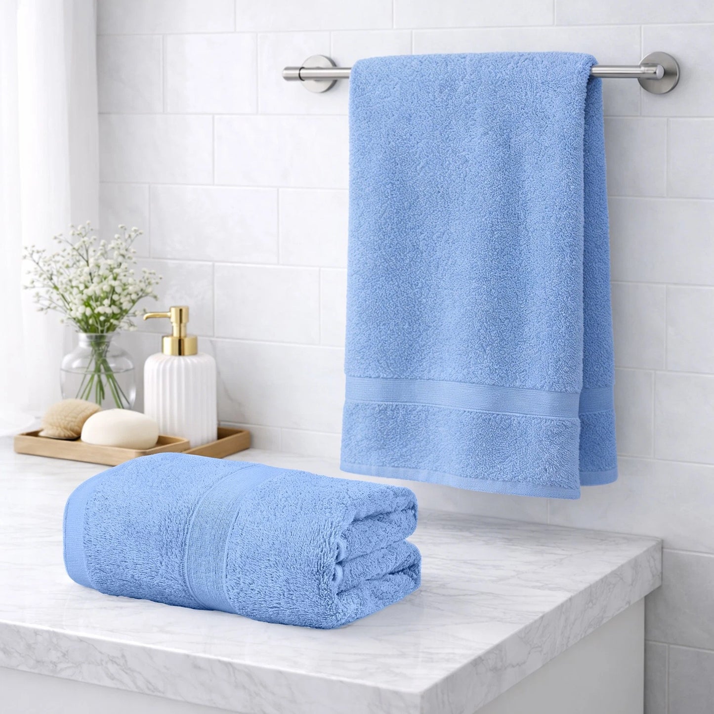 Blue Suede Cotton Jumbo Bath Sheets Extra Soft 550GSM 2 Pack