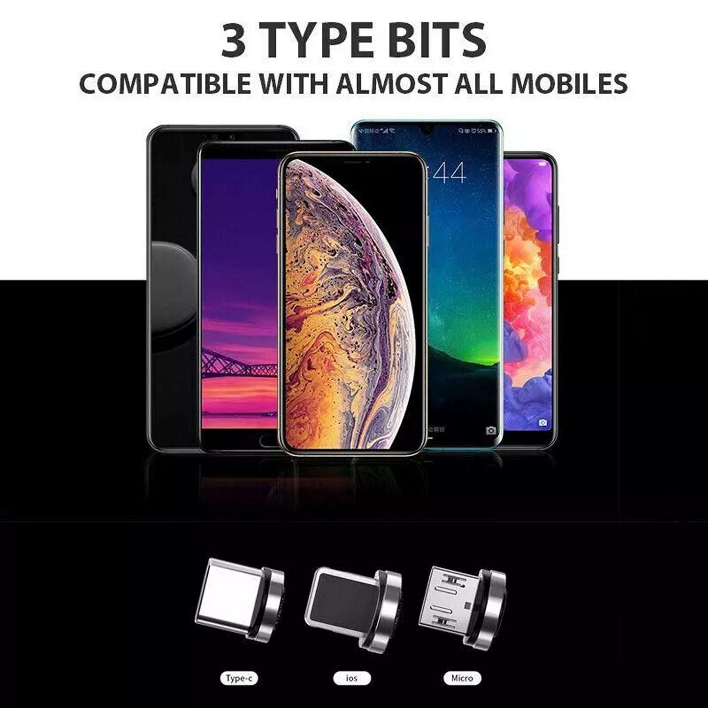 3 in 1 Magnetic Fast Charging Cable 540 Rotating USB Charger for Type-C Micro USB iPhone