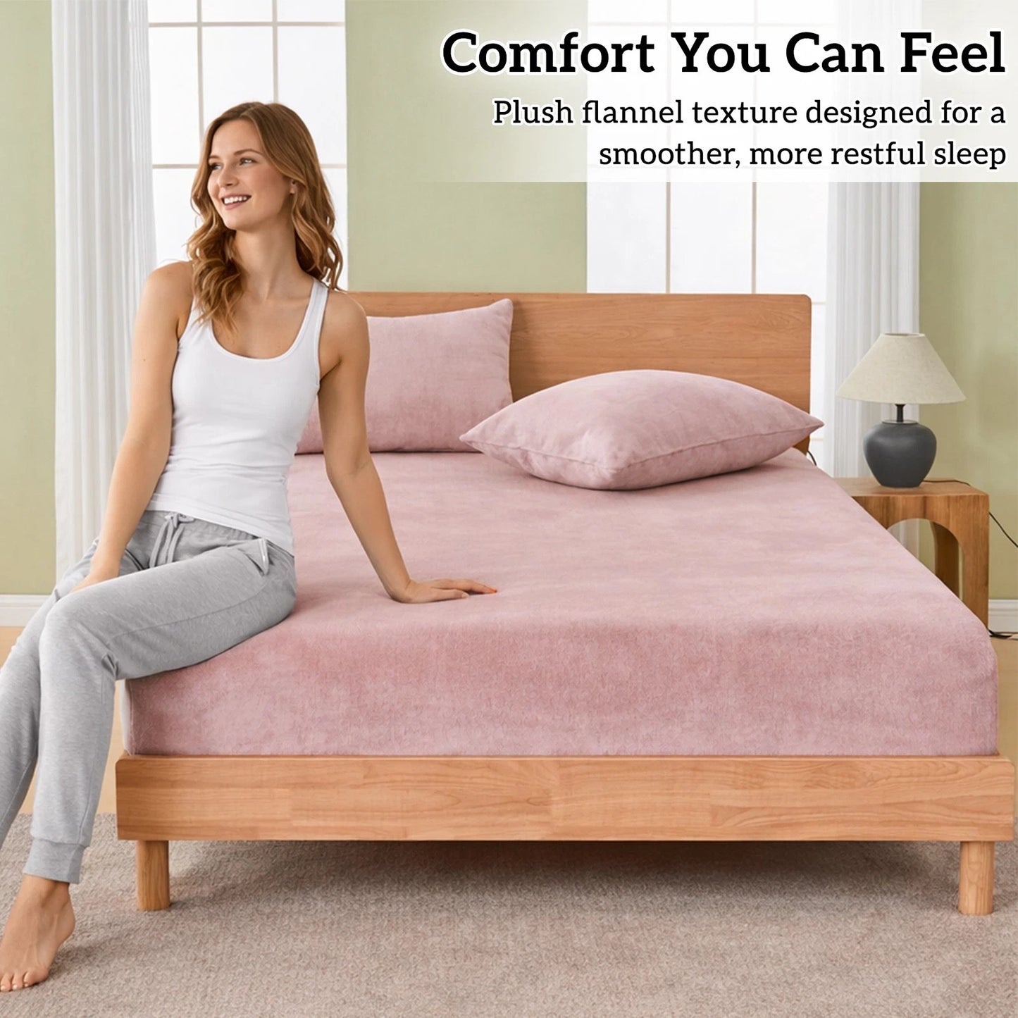 Dusty Pink Warm Flannelette Fitted Sheet and Pillowcase Set No Flat Sheet