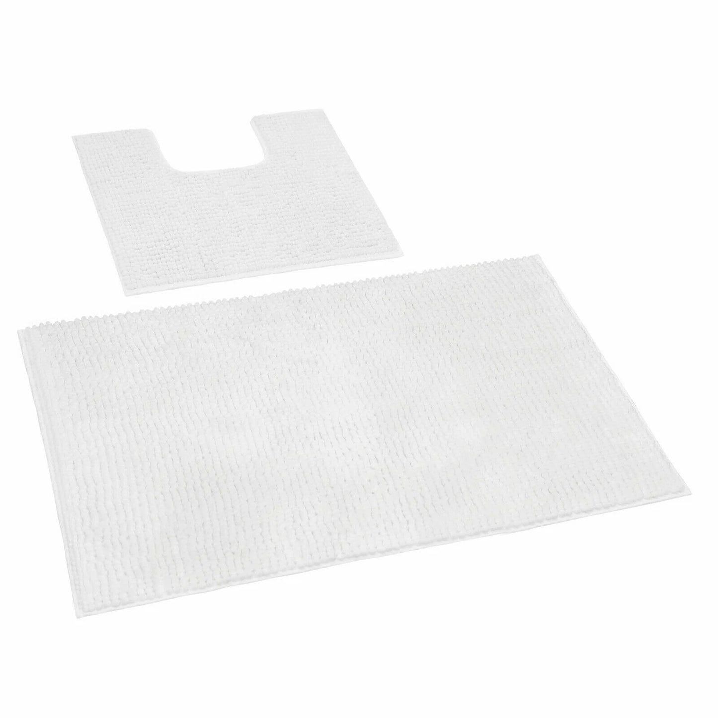 White 1200 GSM Chenille Bath Mat and Toilet Mat Set Non Slip