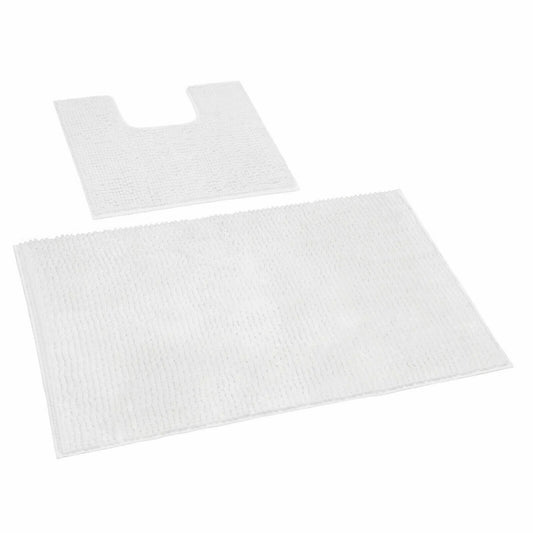 White 1200 GSM Chenille Bath Mat and Toilet Mat Set Non Slip