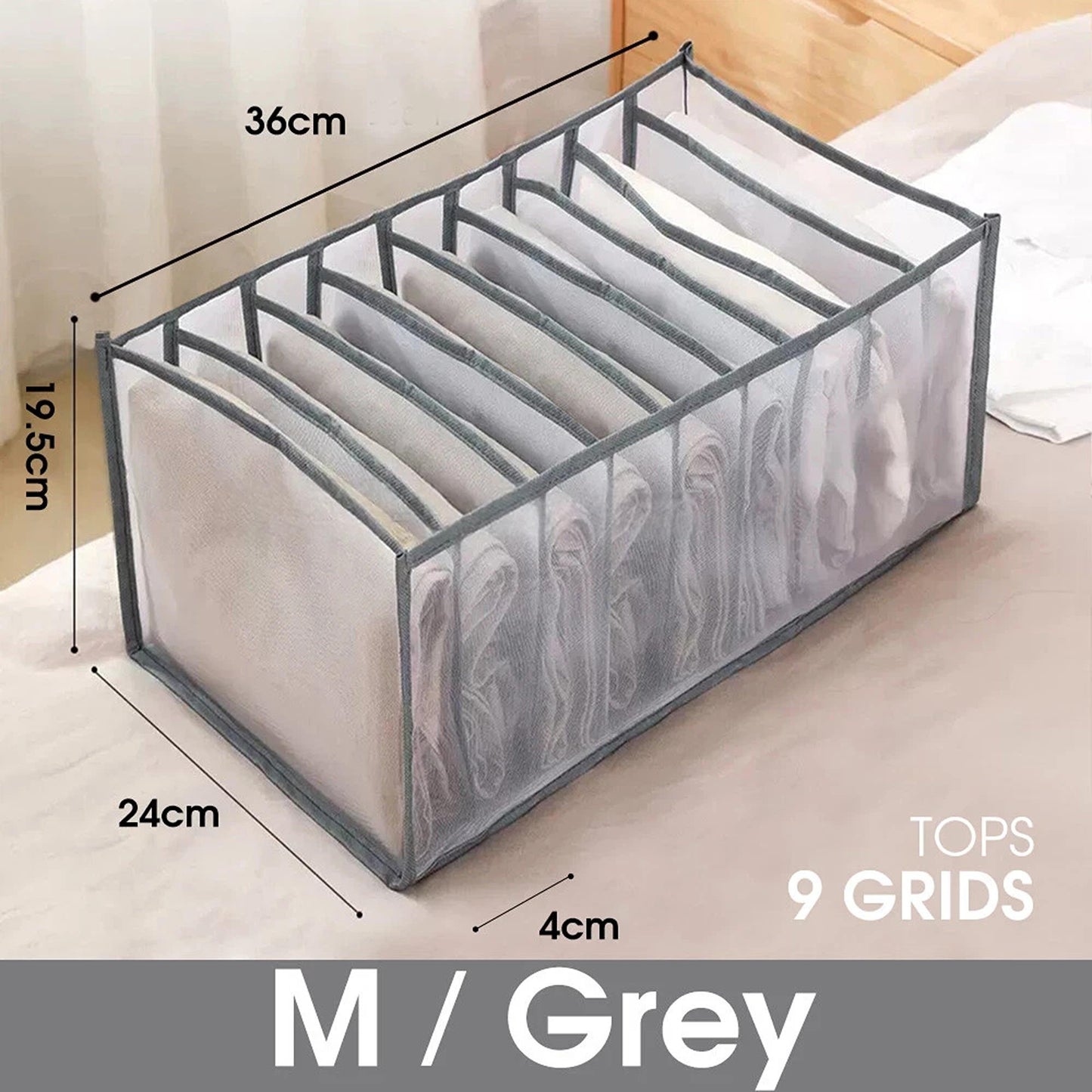 Clothes Organizer Wardrobe Storage Box Drawer Divider Mesh in Multiple Sizes