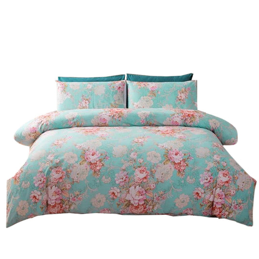 Cotton Duvet Quilt Cover Set with Pillowcases All Sizes - Flora Green