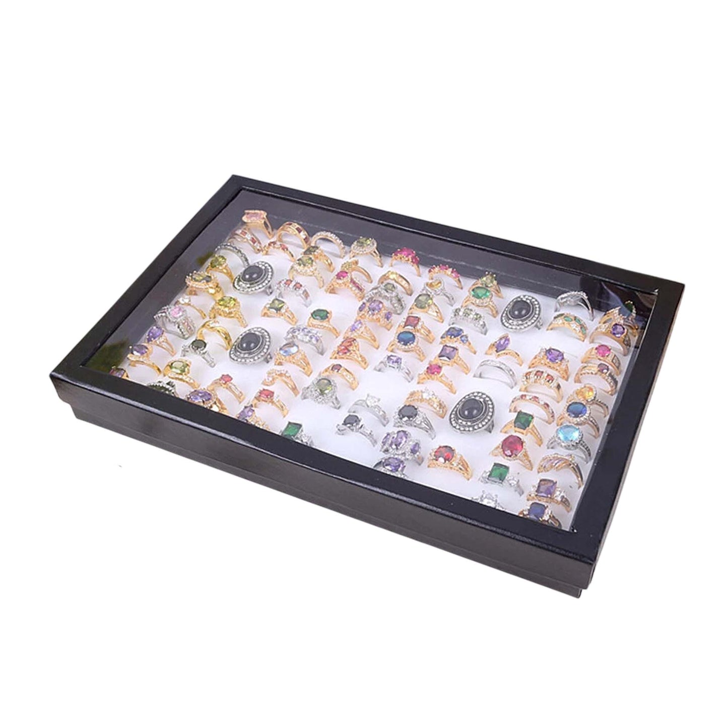 White 100 Slot Ring and Earring Storage Organizer Case