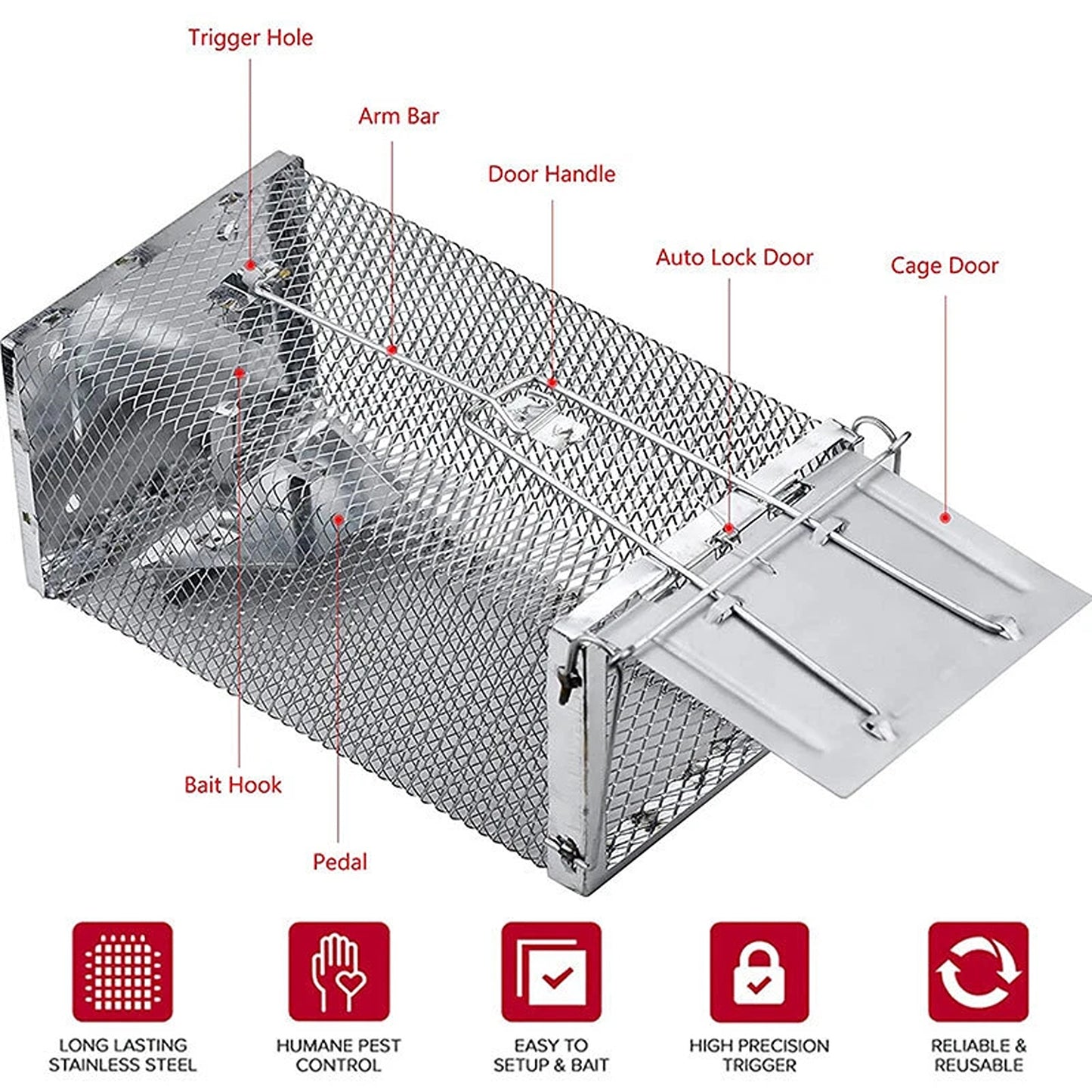 Humane Rat Trap Cage Live Animal Catch Box for Mice and Rodent Control