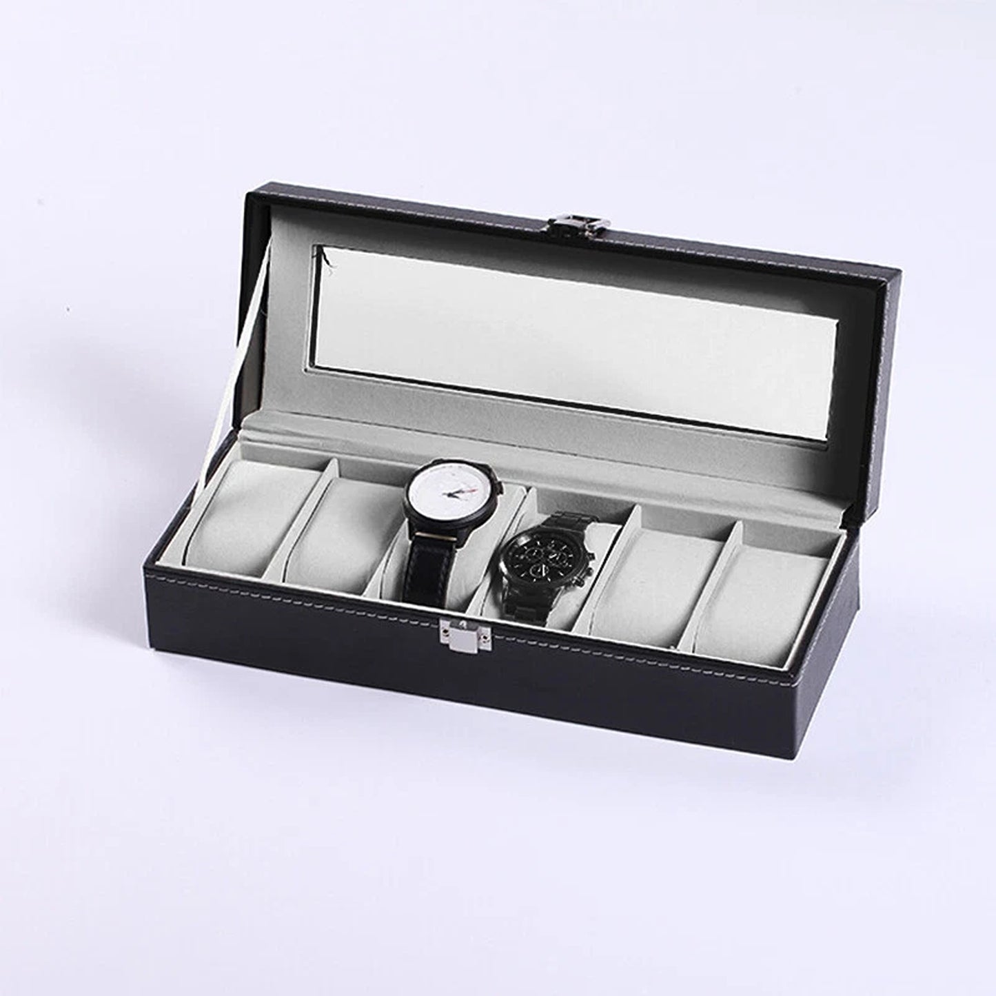 Leather Watch Display Storage Box for 6 Watches