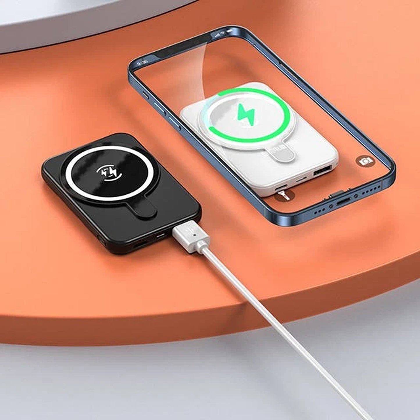 White 10000mAh Mini Magnetic Portable Wireless Charger