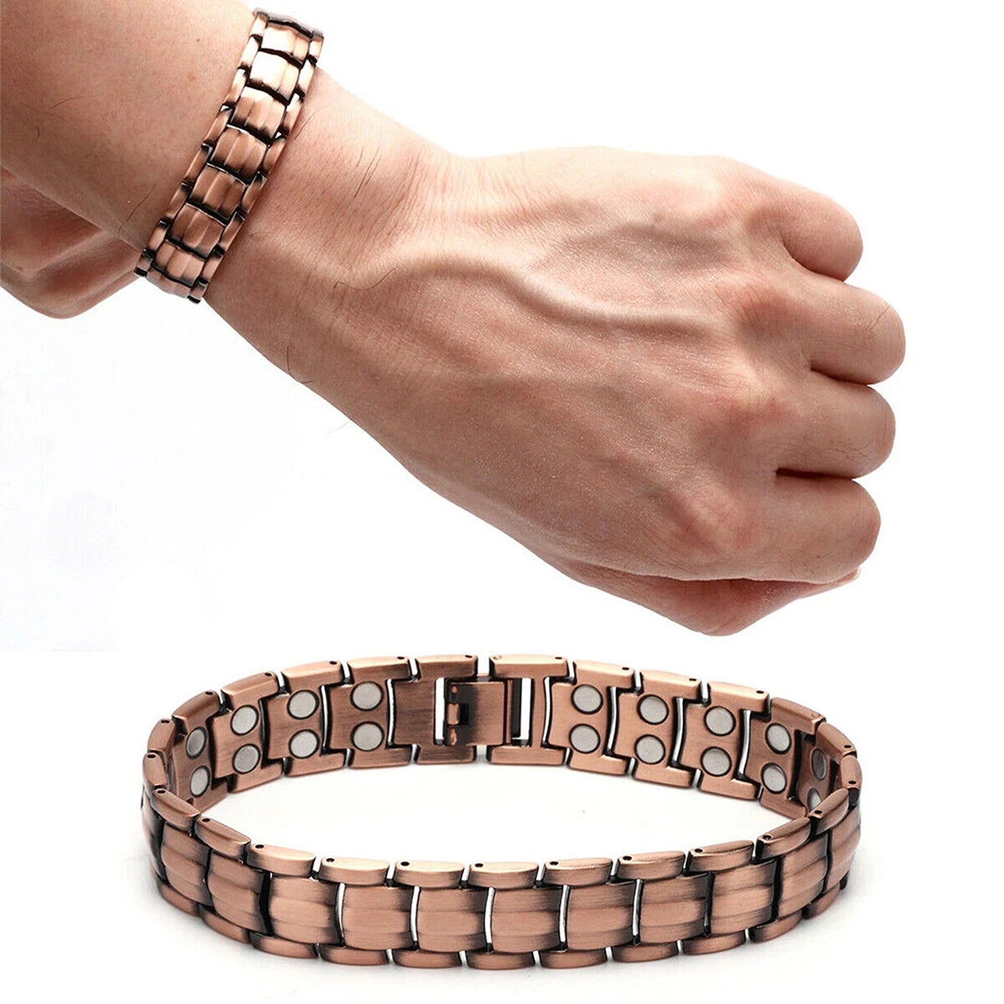 Mens Antique Copper Magnetic Bracelet Double Strength