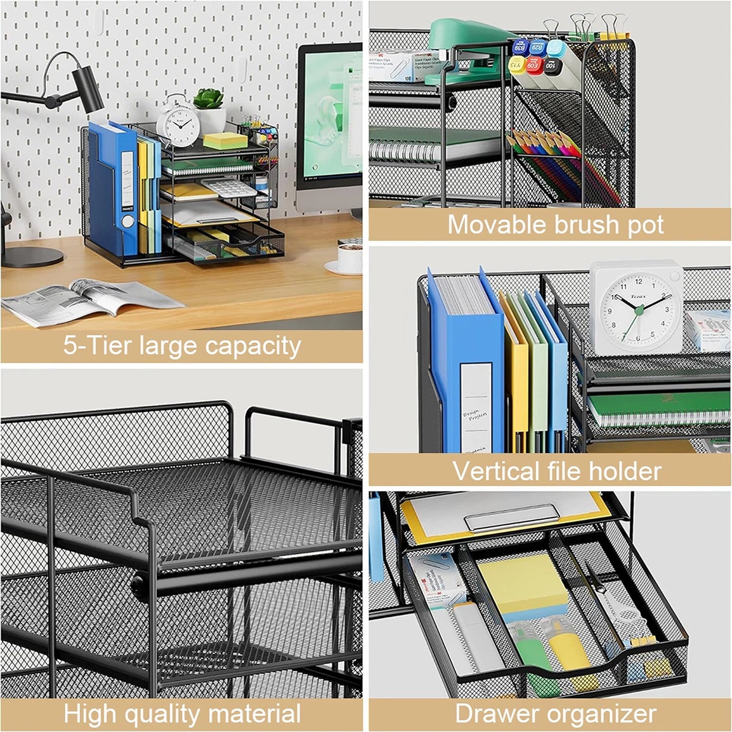 Desktop Document Organizer File Holder Paper Storage Rack Home Office Tray