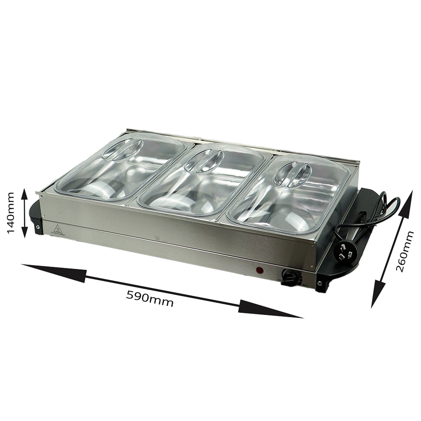 Electric Buffet Food Warmer 3 Tray 1.5L Stainless Steel Bain Marie Server