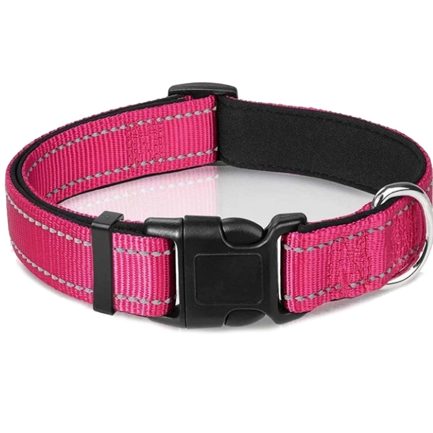Hot Pink Adjustable Pet Collar with Safety Lock Buckle