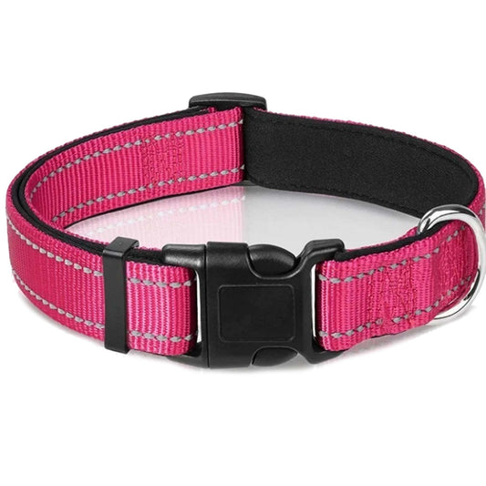Hot Pink Adjustable Pet Collar with Safety Lock Buckle
