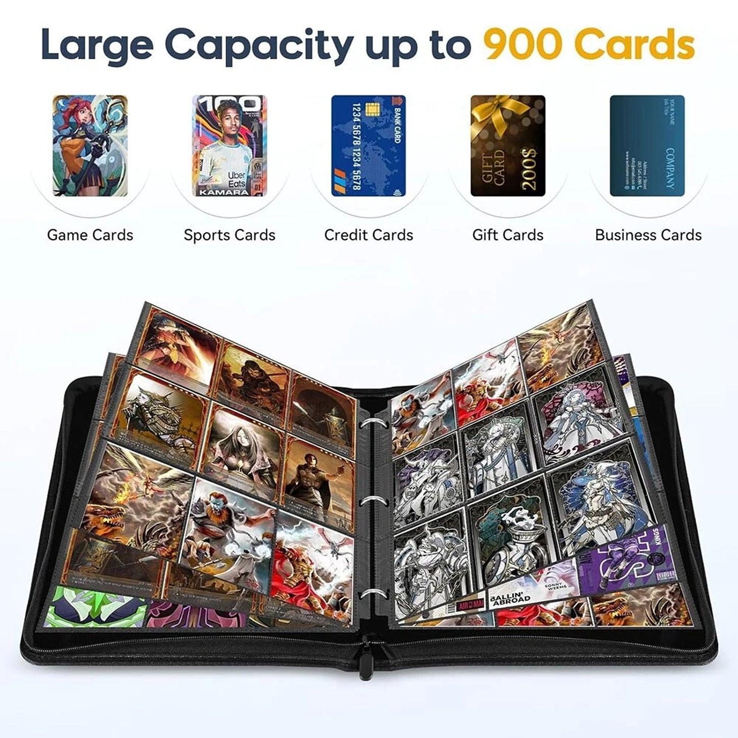Trading Card Organizer Binder with 900 Card Capacity