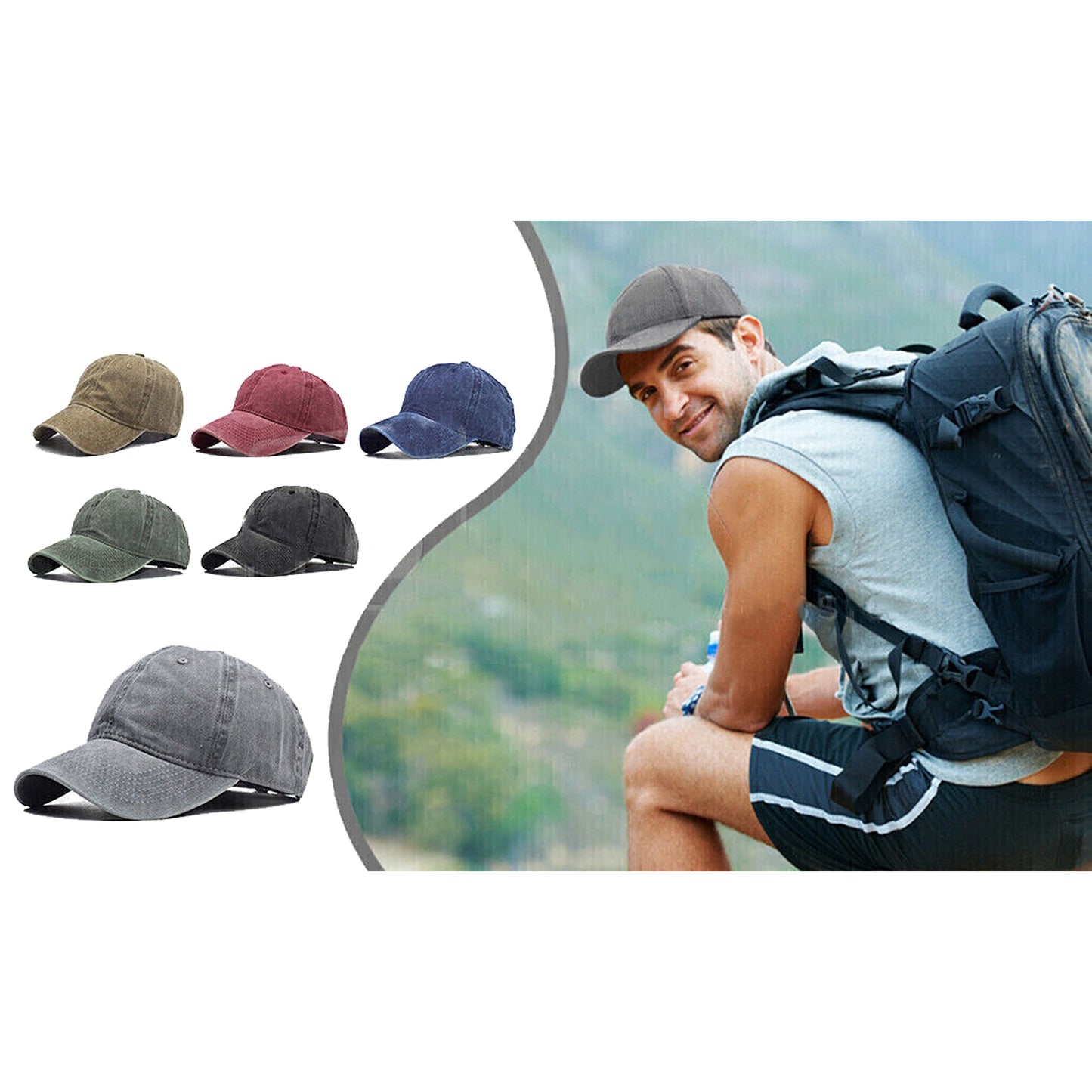 Plain Washed Baseball Cap Casual Cotton Adjustable Solid Sport Hat