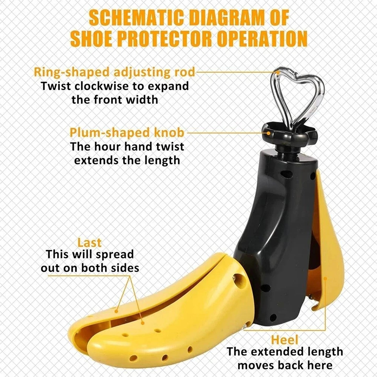 Yellow 2 Pack Adjustable Shoe Stretcher for Men and Women